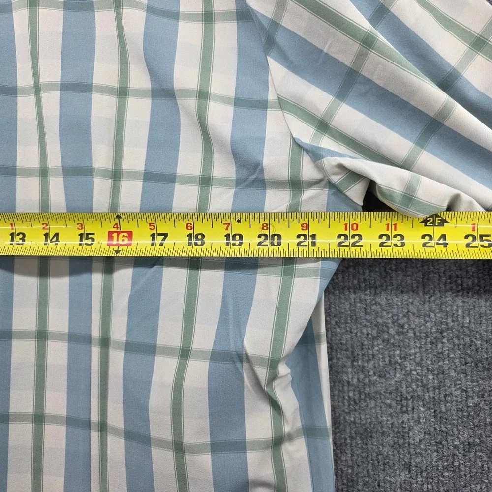 Mizzen+Main Men Trim Fit Plaid Performance Dress Shirt Blue Green XL Long Sleeve